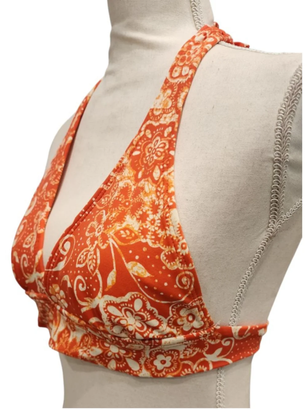 Pool Party Orange Floral Halter Bikini Set Womens XS Triangle Top Cheeky Bottoms - Picture 4 of 12